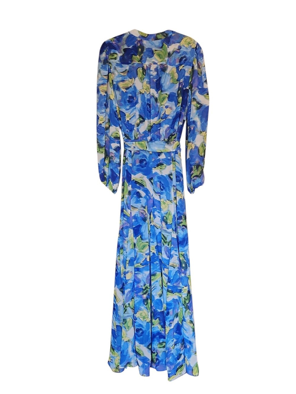NWT TAYLOR BLUE WATERCOLOR CHIFFON MAXI DRESS SIZE 10 LONG SLEEVE LIGHTWEIGHT - Picture 4 of 13